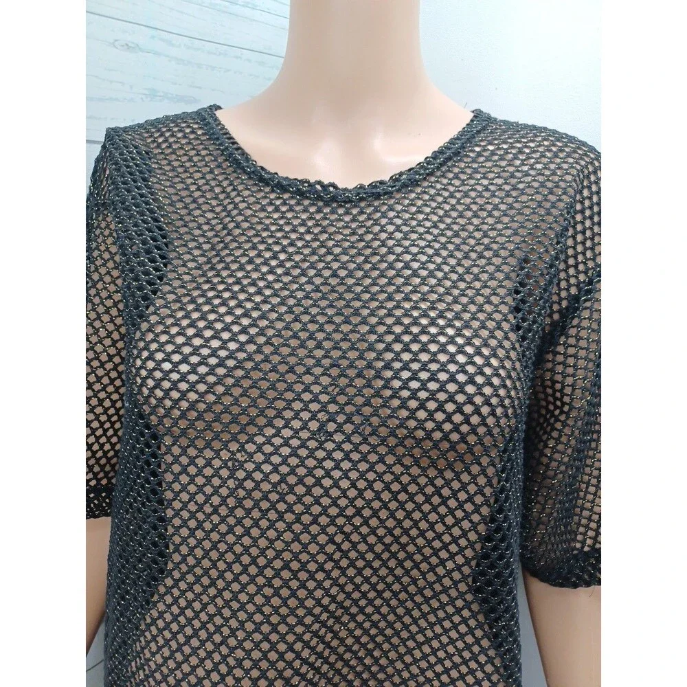 Catalina Womens Black Gold Metallic Mesh Swim Cover Up Sz M
